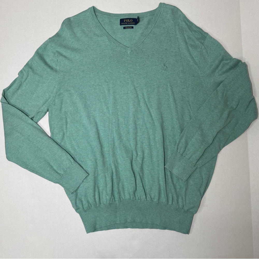 Ralph Lauren Men's Teal V-Neck Sweater
